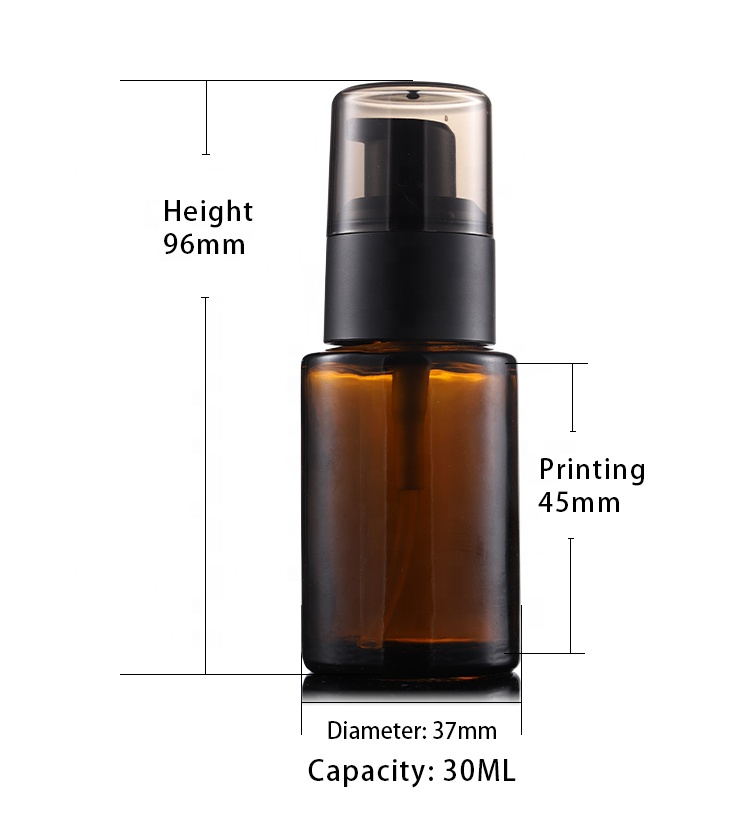 Wholesale 30 ml brown essence bottle clear flat shoulder original liquid oil bottle 30 ml 1 oz dropper glass bottle