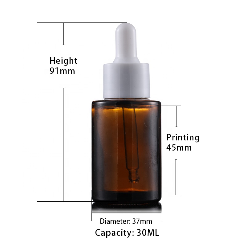 Wholesale 30 ml brown essence bottle clear flat shoulder original liquid oil bottle 30 ml 1 oz dropper glass bottle