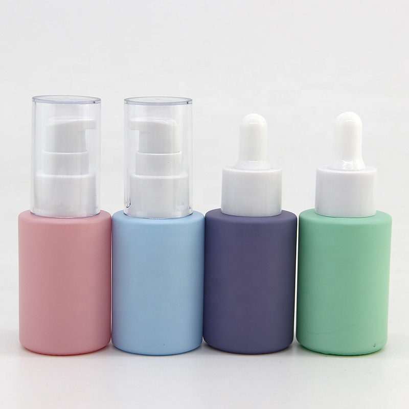 Wholesale 30 ml dropper glass bottle with 6 color pink purple yellow green peach blue for essential oil perfume