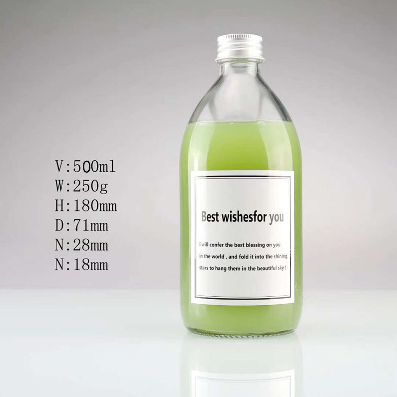 Wholesale 300ml 500ml clear glass bottles for beverage / water / liquid / milk / fruit juice