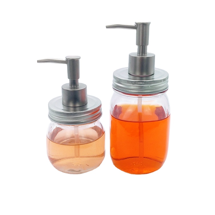 Wholesale 300ml 500ml empty clear round glass mason jar with pump lid for shampoo body lotions