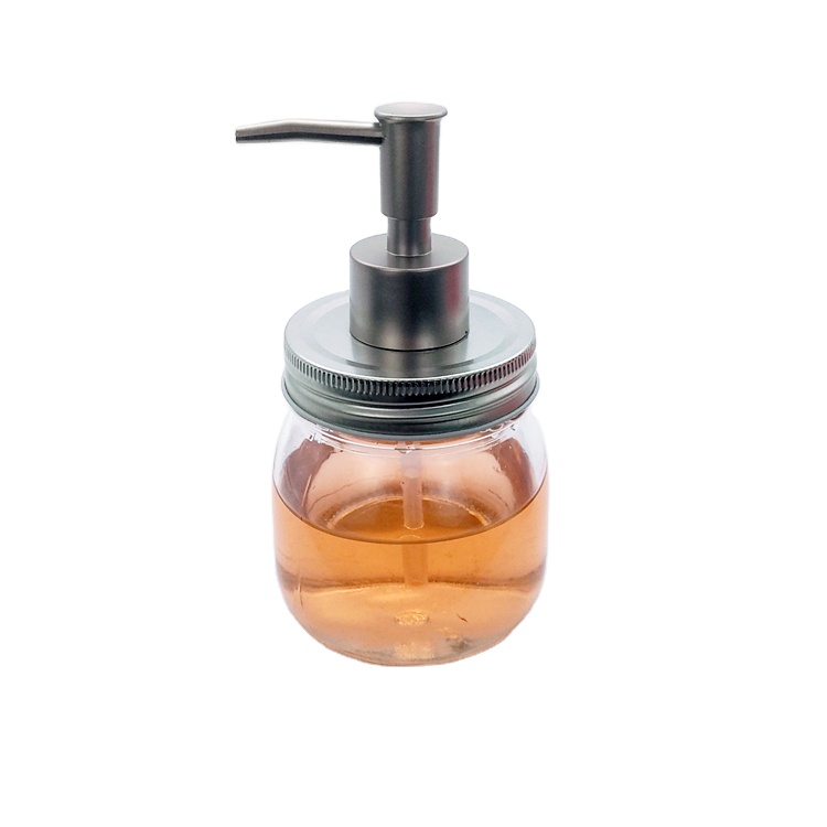 Wholesale 300ml 500ml empty clear round glass mason jar with pump lid for shampoo body lotions