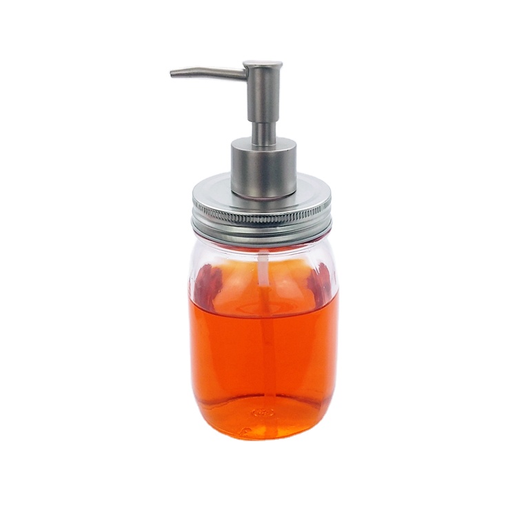 Wholesale 300ml 500ml empty clear round glass mason jar with pump lid for shampoo body lotions