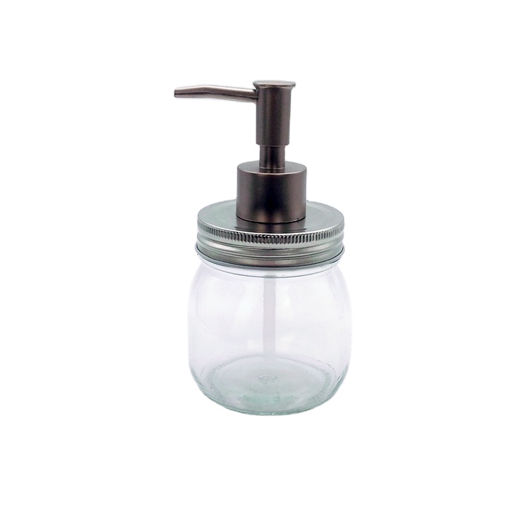 Wholesale 300ml 500ml empty clear round glass mason jar with pump lid for shampoo body lotions