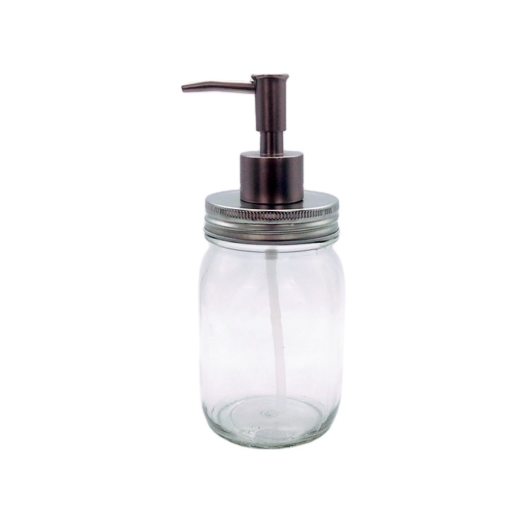Wholesale 300ml 500ml empty clear round glass mason jar with pump lid for shampoo body lotions