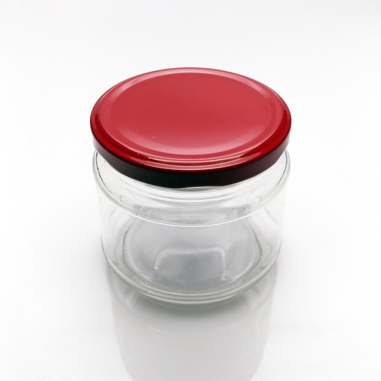 Wholesale 300ml clear wide mouth glass jar with metal lid in stock