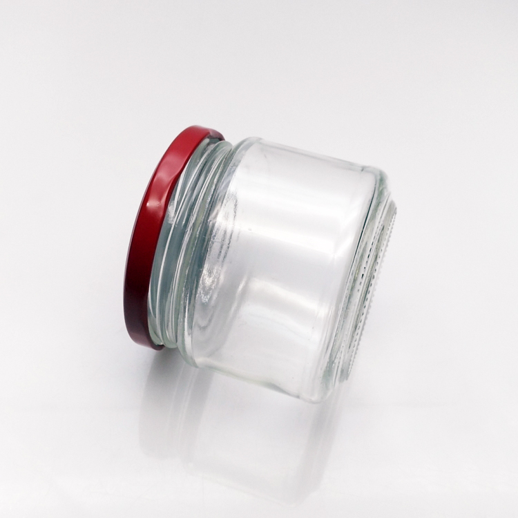 Wholesale 300ml clear wide mouth glass jar with metal lid in stock