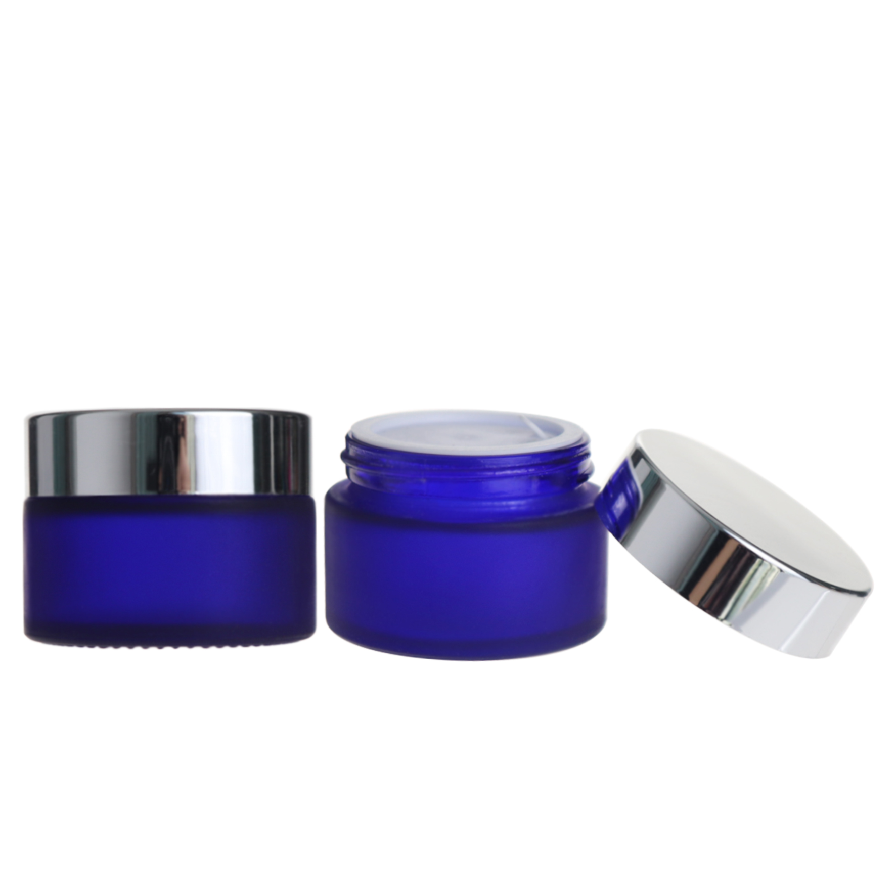Wholesale 30g 1 oz frosted blue empty person care cosmetic cream glass jar with metal lid