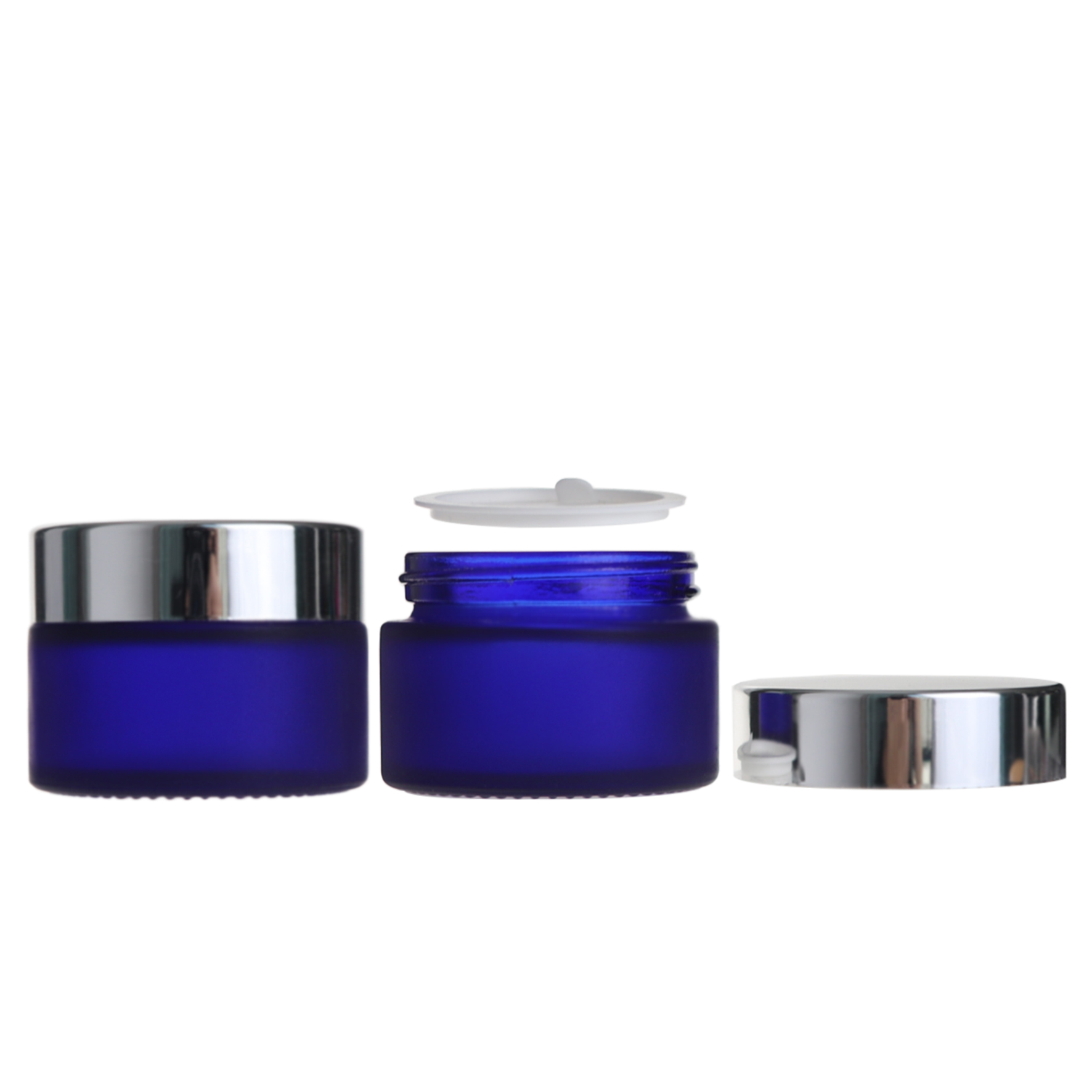 Wholesale 30g 1 oz frosted blue empty person care cosmetic cream glass jar with metal lid