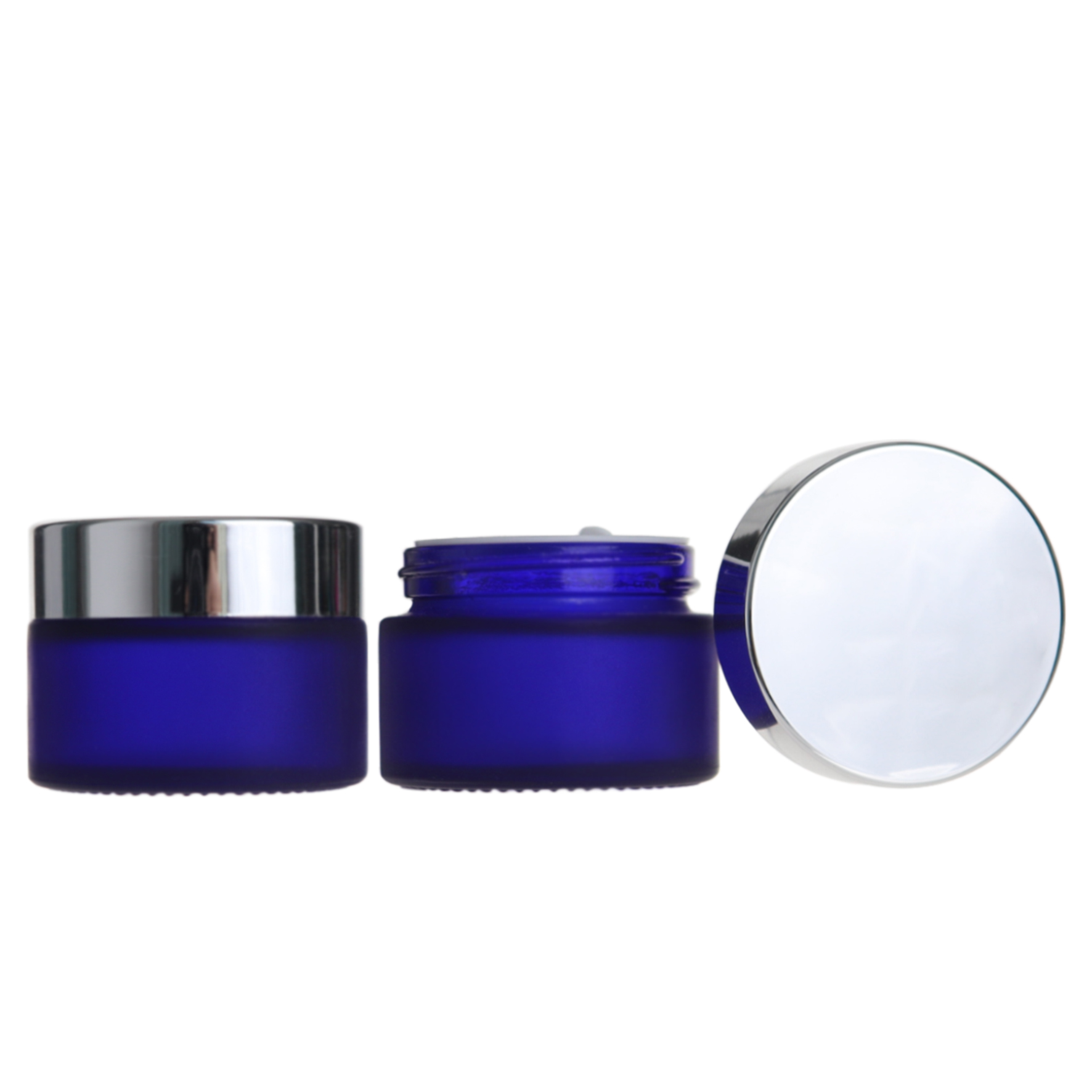 Wholesale 30g 1 oz frosted blue empty person care cosmetic cream glass jar with metal lid