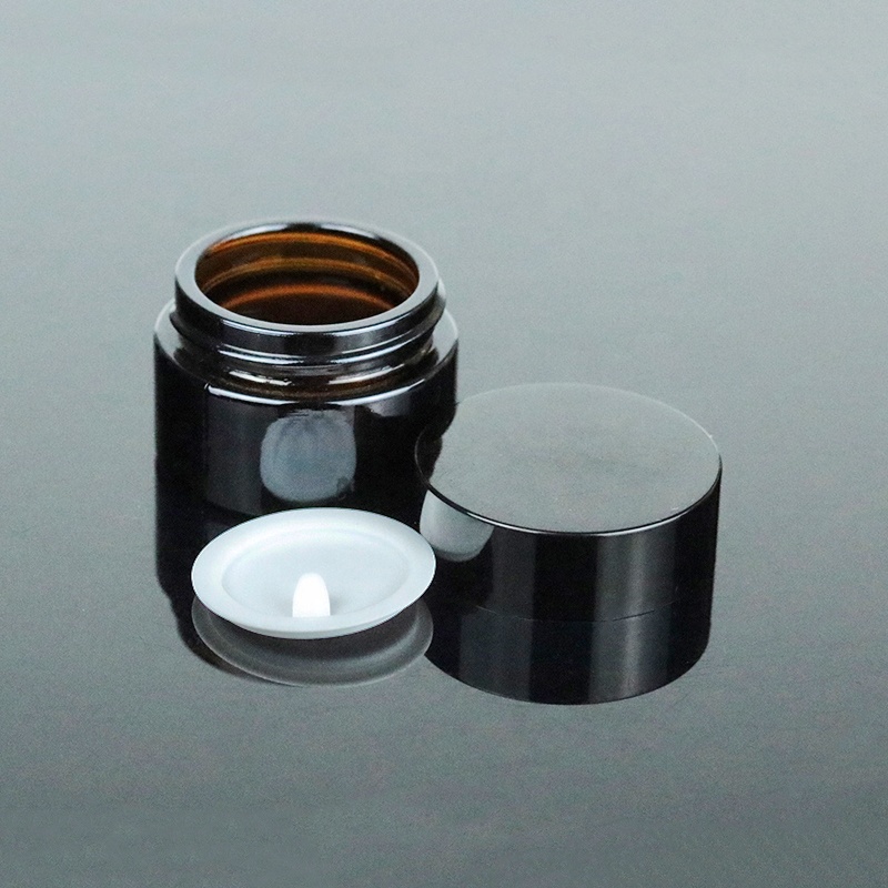 Wholesale 30g 1oz Amber Cream Round Containers Empty Cosmetic Packaging Brown Glass Jar With Black Lid (GJM10)