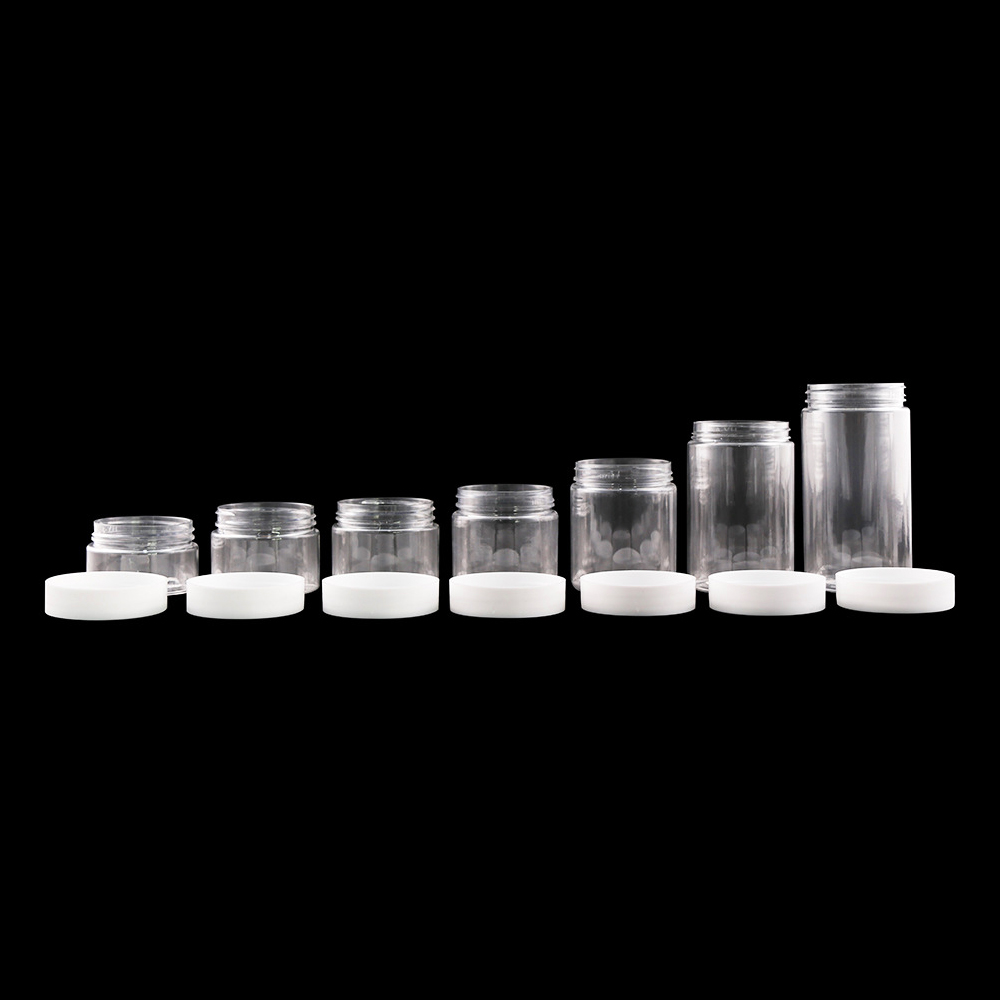 Wholesale 30g 40g 50g 60g 80g 120g 150g Cosmetic Packaging Round Clear Plastic Jar with White Lid