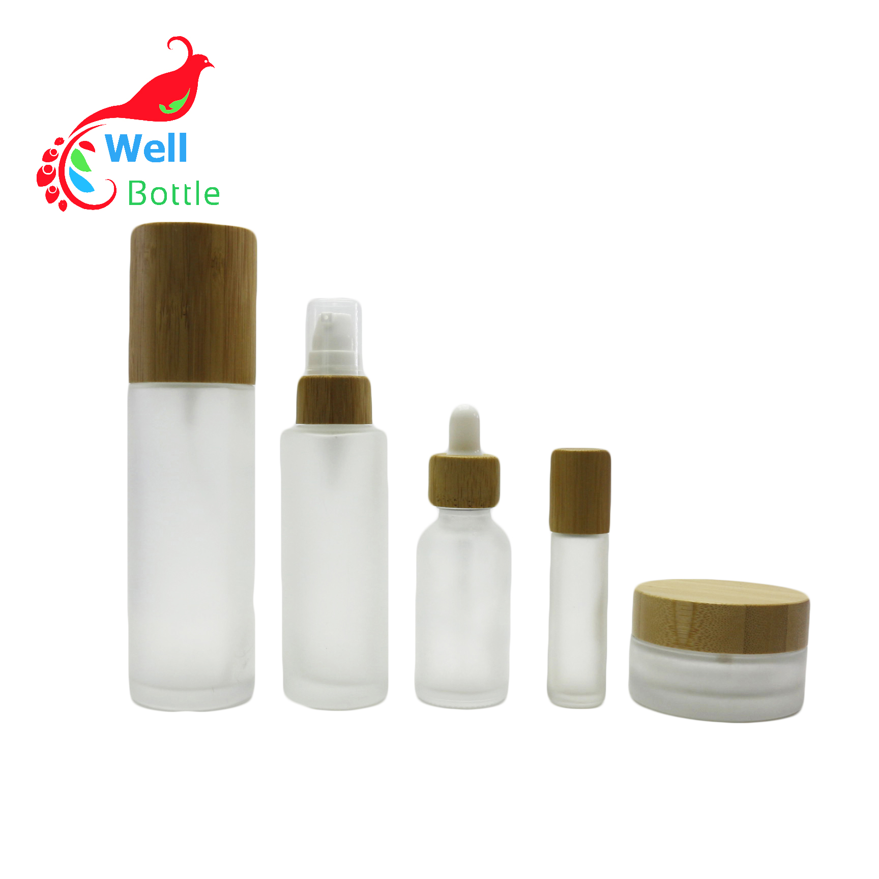 Wholesale 30g 50g 100g 150 ml 200g 250g bamboo glass bottles only bamboo lids bamboo lotion spray pump cap BP414E