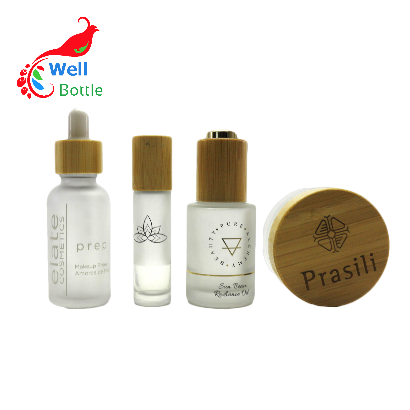 Wholesale 30g 50g 100g 150 ml 200g 250g bamboo glass bottles only bamboo lids bamboo lotion spray pump cap BP414E