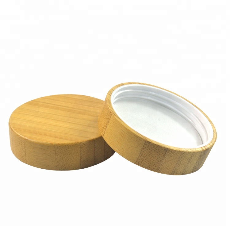 Wholesale 30g 50g 100g 150g 200g PP Cosmetic White Plastic cream jar with bamboo wooden lid for skin care