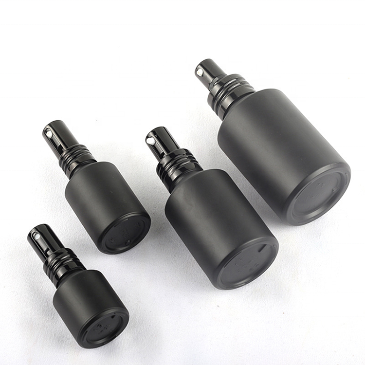 Wholesale 30g 50g 30ml 60ml 100ml Matte Black Cosmetic Glass Bottle Sets Glass Jar For Skincare Face Cream Lotion Bottle