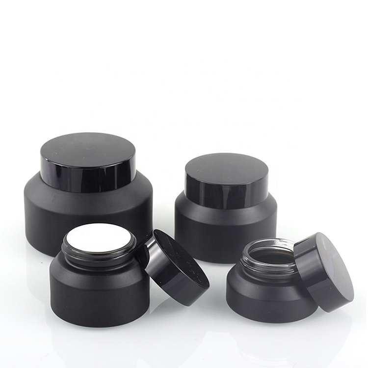 Wholesale 30g 50g 30ml 60ml 100ml Matte Black Cosmetic Glass Bottle Sets Glass Jar For Skincare Face Cream Lotion Bottle