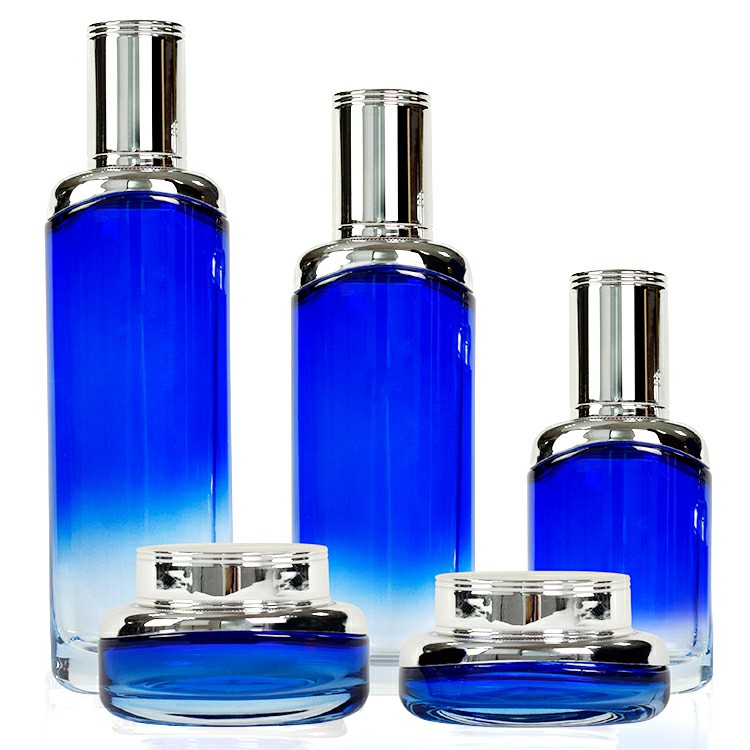 Wholesale 30g 50g 40ml 100ml 120ml luxury cosmetic packaging glass jar lotion pump containers bottle set