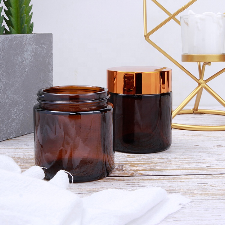Wholesale 30g 50g Amber Glass Cream Jar With Gold Screw Cap Amber Candle Jar