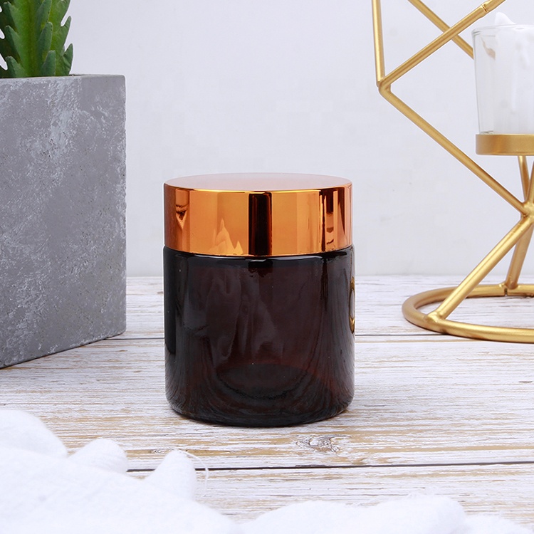 Wholesale 30g 50g Amber Glass Cream Jar With Gold Screw Cap Amber Candle Jar