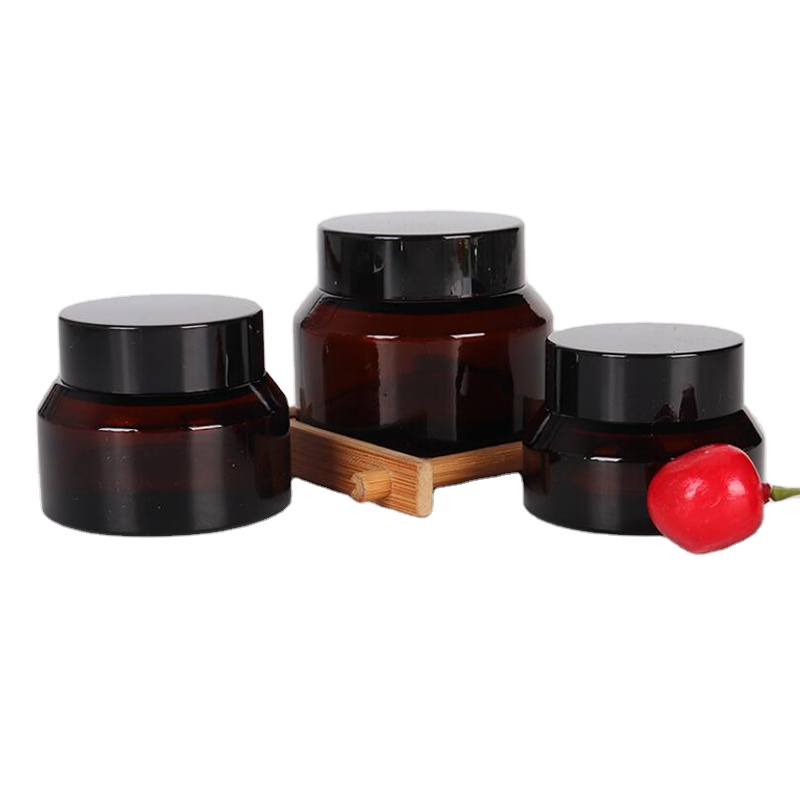 Wholesale 30g 50g Cosmetic Container Amber Glass Cream jars For Eye Cream
