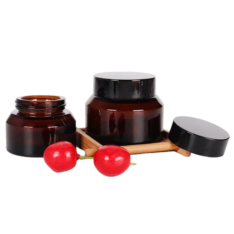 Wholesale 30g 50g Cosmetic Container Amber Glass Cream jars For Eye Cream