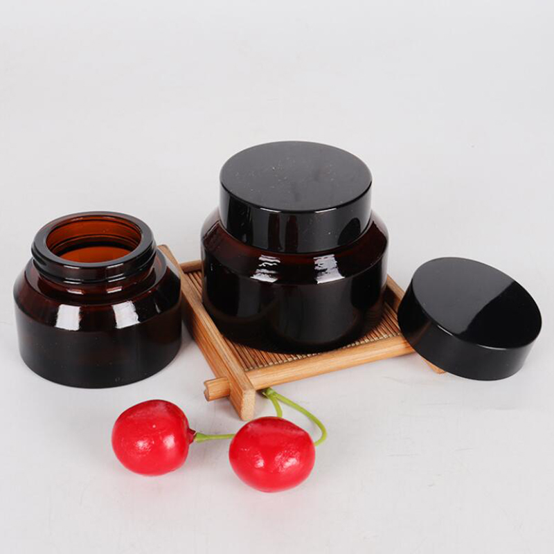 Wholesale 30g 50g Cosmetic Container Amber Glass Cream jars For Eye Cream
