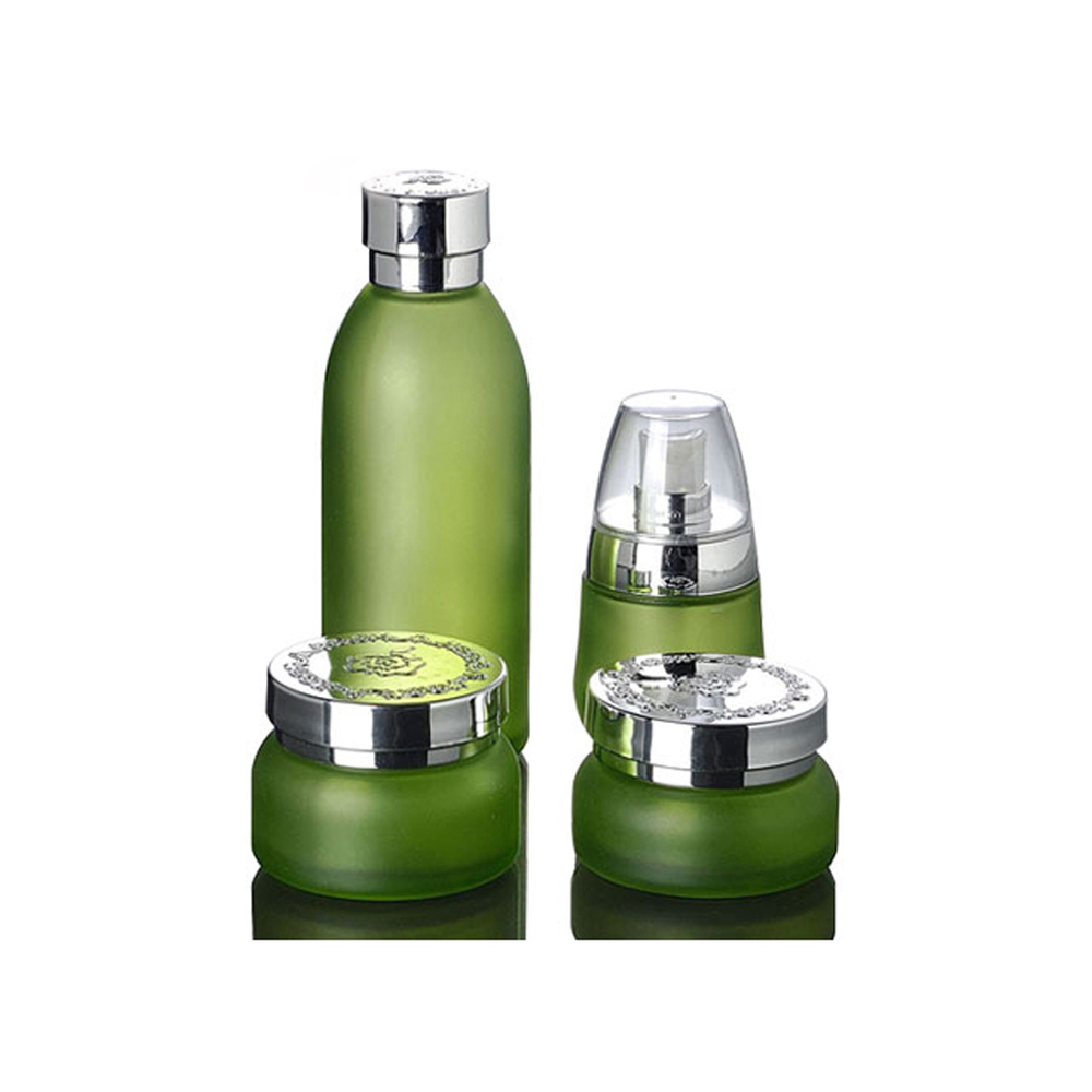 Wholesale 30g 50g Frosted Green Glass Cream Packaging Jar with Gold Lid, Aluminum Cap Frosted Green Glass Jar for Cream