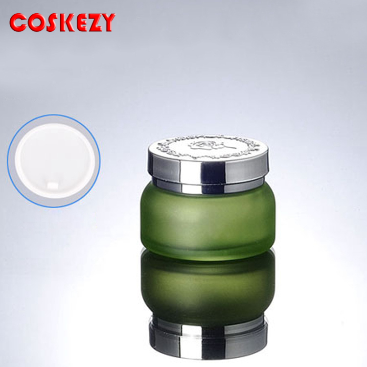 Wholesale 30g 50g Frosted Green Glass Cream Packaging Jar with Gold Lid, Aluminum Cap Frosted Green Glass Jar for Cream