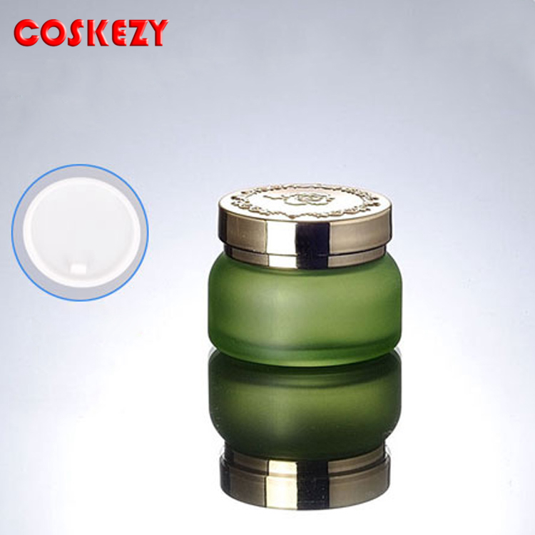 Wholesale 30g 50g Frosted Green Glass Cream Packaging Jar with Gold Lid, Aluminum Cap Frosted Green Glass Jar for Cream