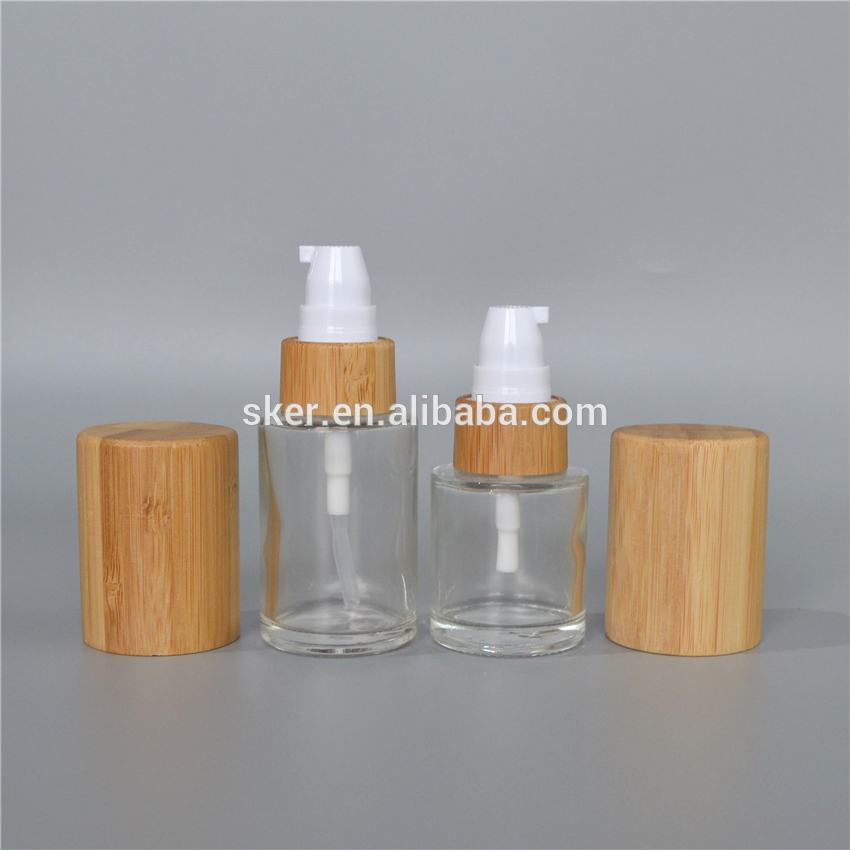 Wholesale 30g50g100g150g200g250g bamboo glass bottles only bamboo lids bamboo lotion spray pump cap