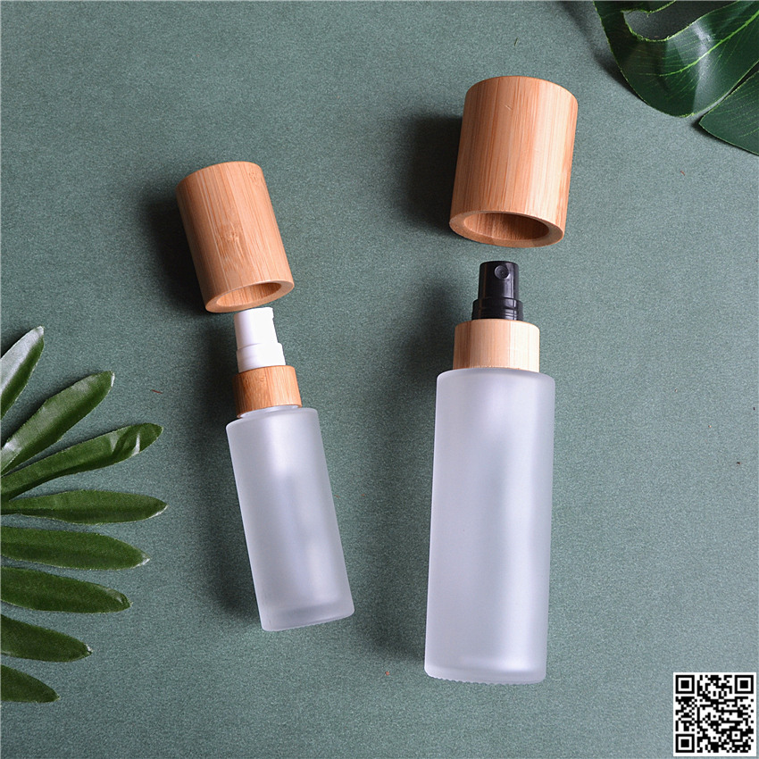 Wholesale 30g50g100g150g200g250g bamboo glass bottles only bamboo lids bamboo lotion spray pump cap