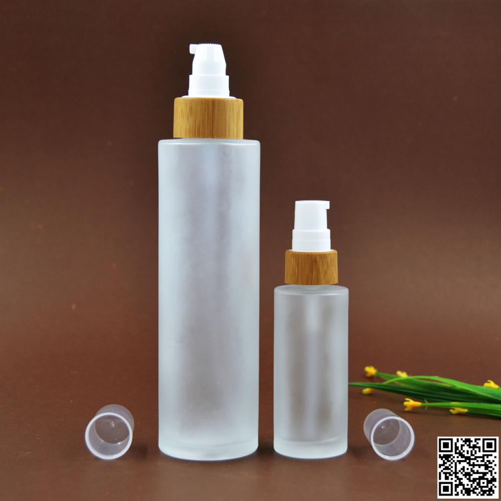 Wholesale 30g50g100g150g200g250g bamboo glass bottles only bamboo lids bamboo lotion spray pump cap