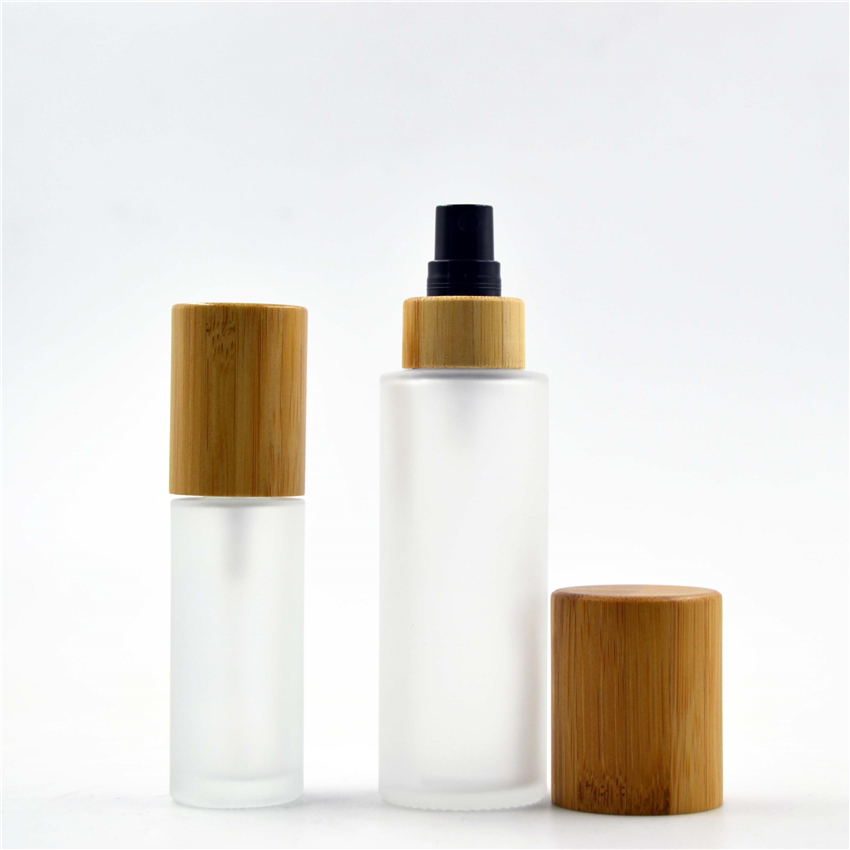 Wholesale 30g50g100g150g200g250g bamboo glass bottles only bamboo lids bamboo lotion spray pump cap