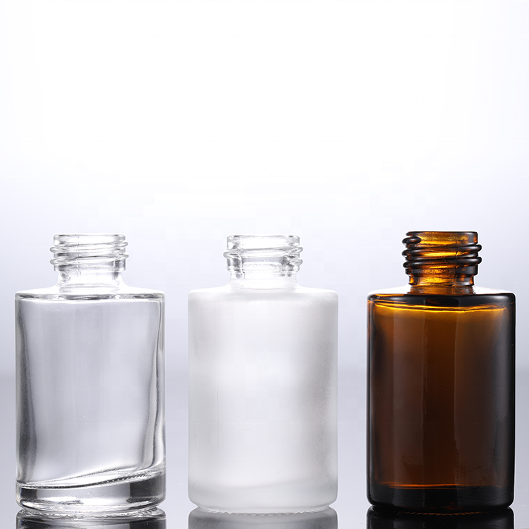 Wholesale 30ml 1oz frosted clear amber essence oil luxury flat shoulder dropper serum bottle