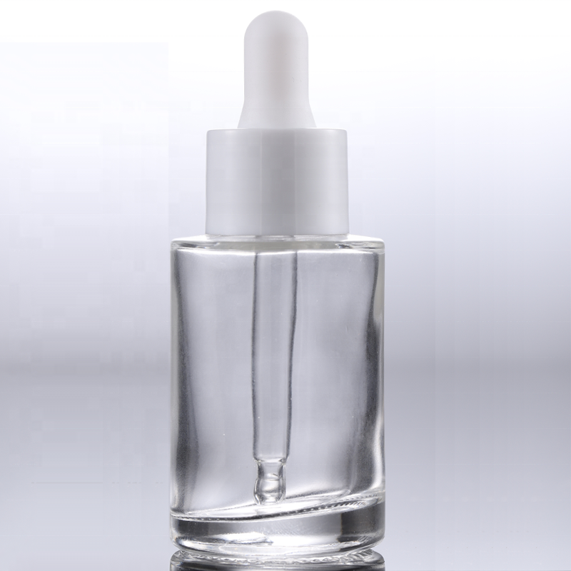 Wholesale 30ml 1oz frosted clear amber essence oil luxury flat shoulder dropper serum bottle