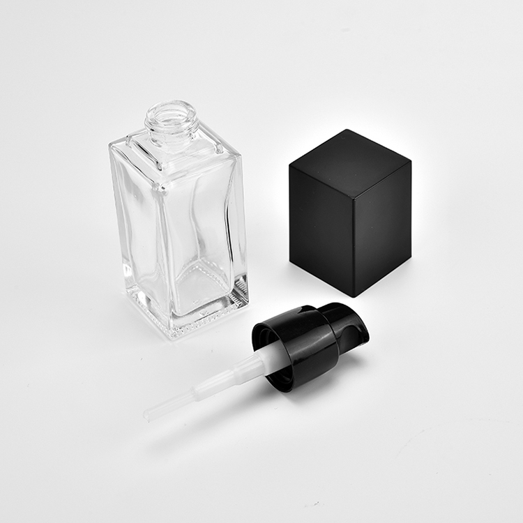 Wholesale 30ml 1oz frosted square lotion bottle cosmetic glass bottle with black lid