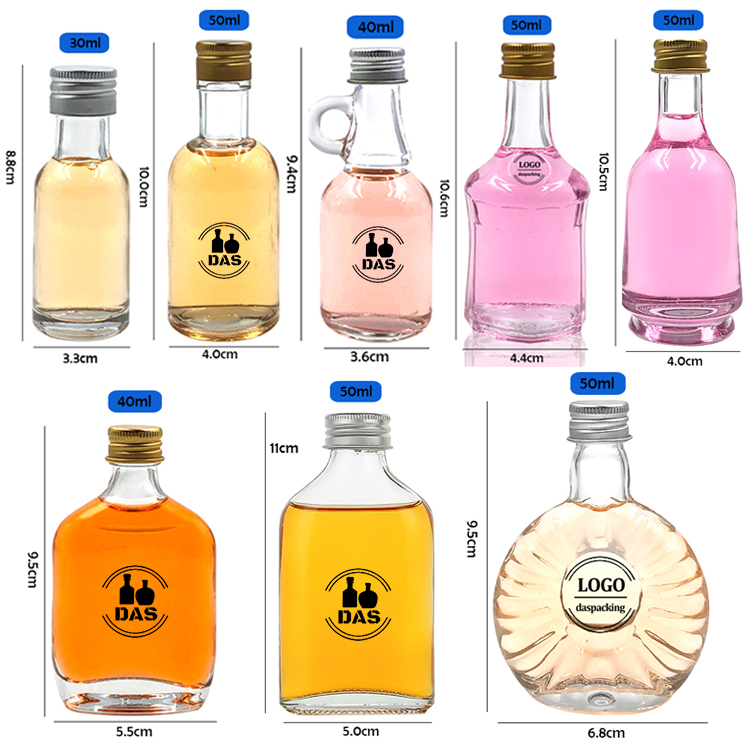 Wholesale 30ml 40ml 50ml 100ml Clear Frosted Mini Beverage Juice Coffee Wine Whisky Vodka Spirit Liquor Glass Bottle with Lids