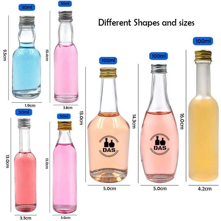 Wholesale 30ml 40ml 50ml 100ml Clear Frosted Mini Beverage Juice Coffee Wine Whisky Vodka Spirit Liquor Glass Bottle with Lids