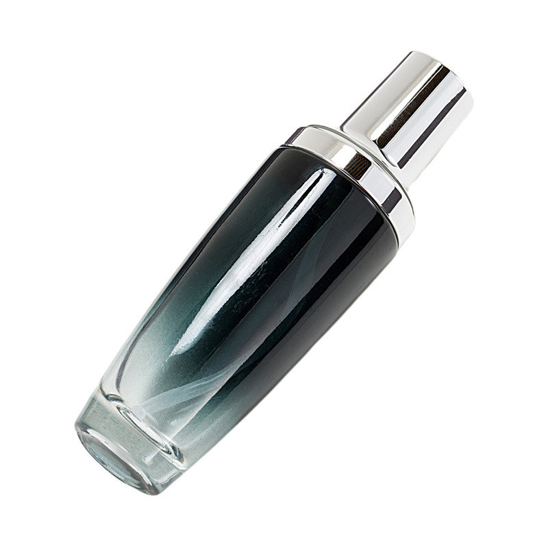 Wholesale 30ml/50ml/100ml/120ml clear cosmetic glass bottle lancome perfume essential oil with gold or silver spray pump