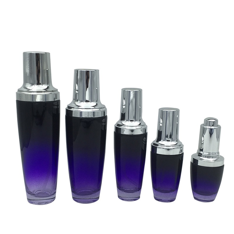 Wholesale 30ml/50ml/100ml/120ml clear cosmetic glass bottle lancome perfume essential oil with gold or silver spray pump