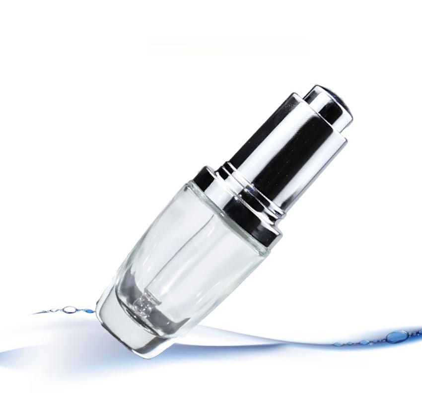 Wholesale 30ml/50ml/100ml/120ml clear cosmetic glass bottle lancome perfume essential oil with gold or silver spray pump