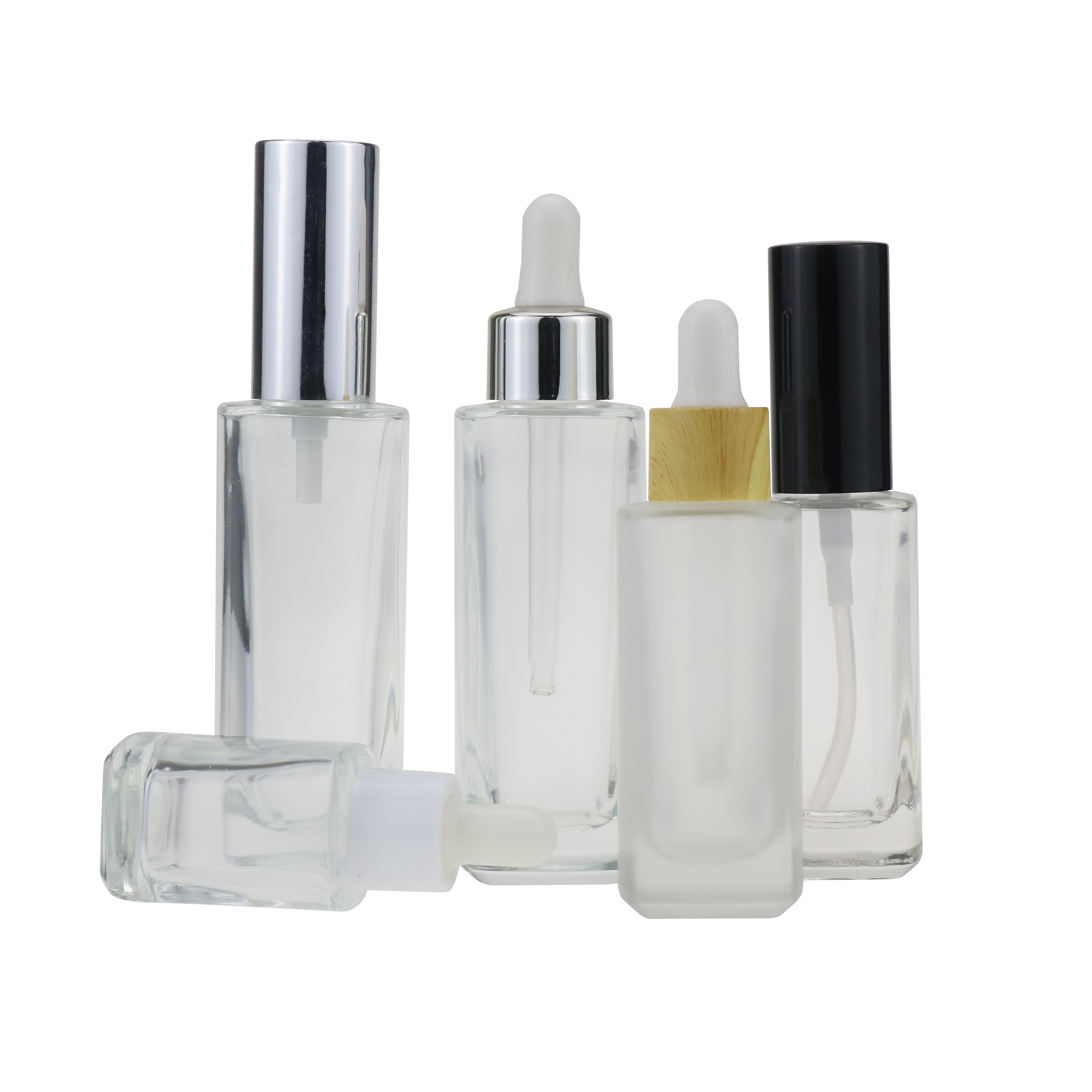 Wholesale 30ml 50ml 100ml flat square perfume spray bottle glass cosmetic containers empty glass bottle with spray mist cap