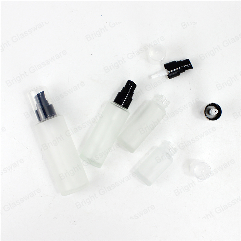 Wholesale 30ml 50ml 100ml frosted glass lotion bottle with black pump cap