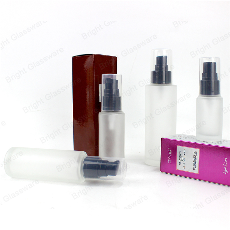 Wholesale 30ml 50ml 100ml frosted glass lotion bottle with black pump cap