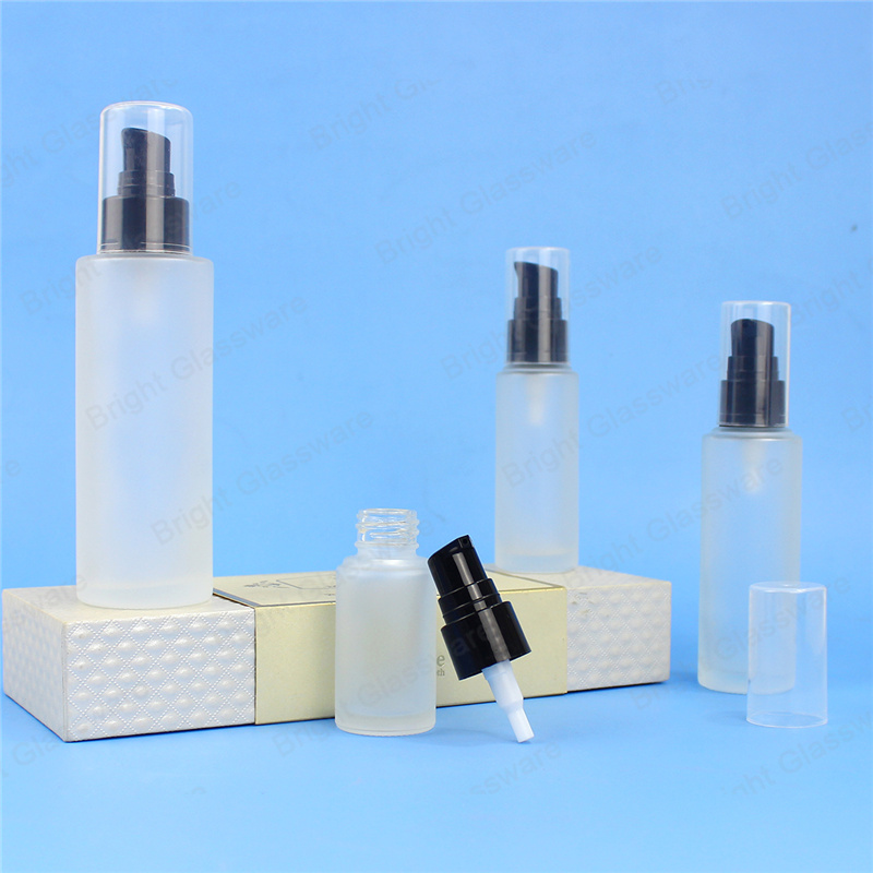 Wholesale 30ml 50ml 100ml frosted glass lotion bottle with black pump cap