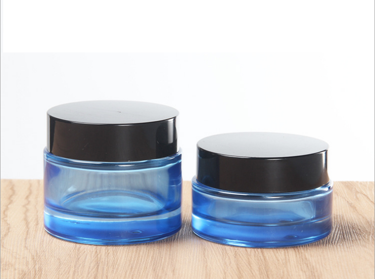 Wholesale 30ml 50ml 100ml transparent blue color Cosmetic packing bottle set bottle cream container for luxury skin care