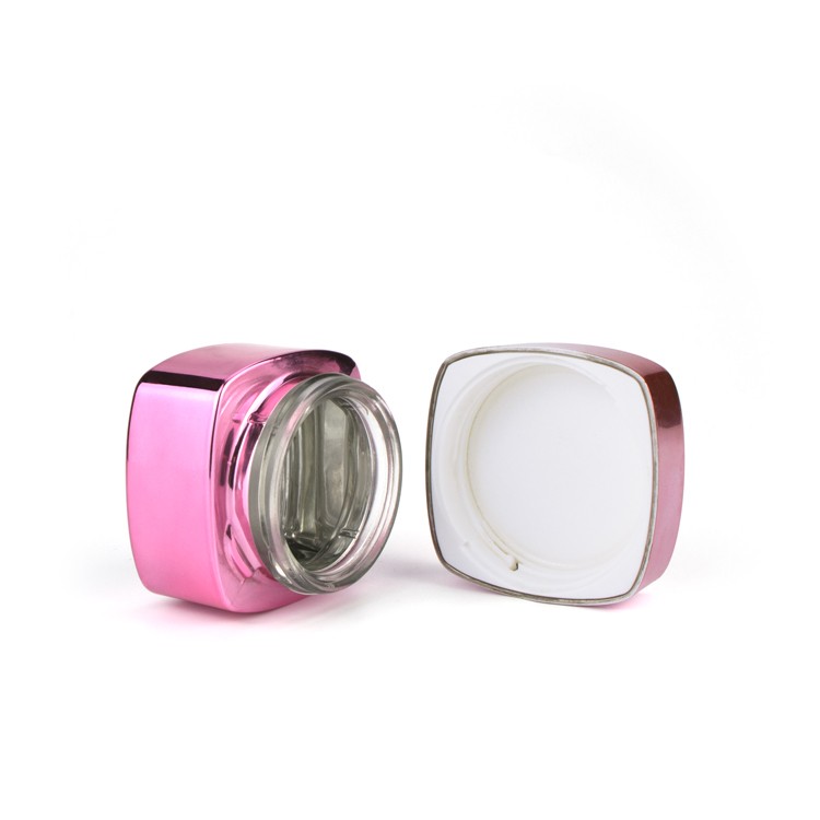 Wholesale 30ml 50ml 120ml Electroplating Pink Glass Square Jars with Plastic Lid Cosmetics Empty Face cream Lotion Glass Jars