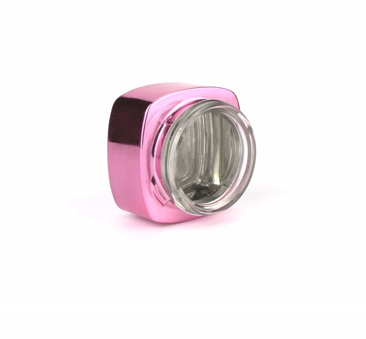 Wholesale 30ml 50ml 120ml Electroplating Pink Glass Square Jars with Plastic Lid Cosmetics Empty Face cream Lotion Glass Jars