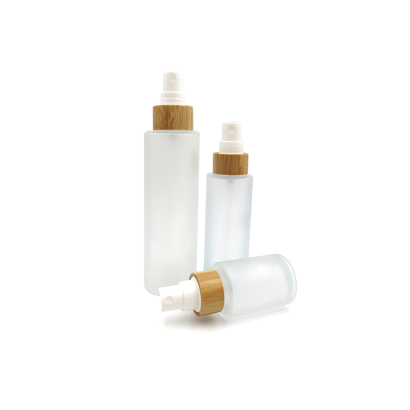 Wholesale 30ml 50ml 60ml 80ml frosted glass bottle cosmetics containers and packaging skincare glass lotion bottles bamboo lid